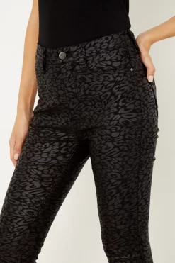 Black Textured Leopard Print Coated Skinny Jeans -Trendora Shop a20bd021 12