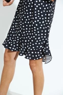 Black & White Spot Print Ruffle Hem Shift Dress -Trendora Shop a20dw110 59558
