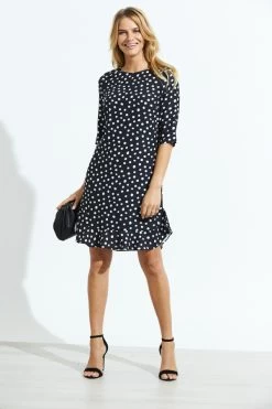 Black & White Spot Print Ruffle Hem Shift Dress -Trendora Shop a20dw110 59567