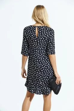 Black & White Spot Print Ruffle Hem Shift Dress -Trendora Shop a20dw110 59620