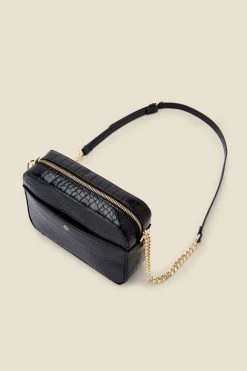 Black Croc Faux Leather Chain Detail Cross Body Bag -Trendora Shop a21ac062bk00010one 3
