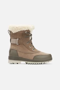 Sorel Taupe Leather Shearling Collar Hiker Boot -Trendora Shop a21fw009bn0003 3