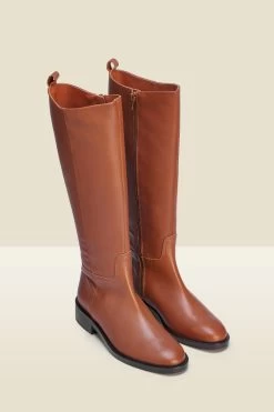 Luna Tan Leather Flat Knee High Boot -Trendora Shop a21fw026bn c