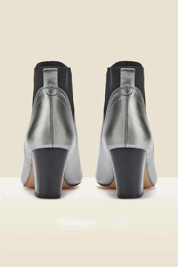 Silver Leather Mid Heel Chelsea Boot 3 Silver Leather Mid Heel Chelsea Boot - Image 3