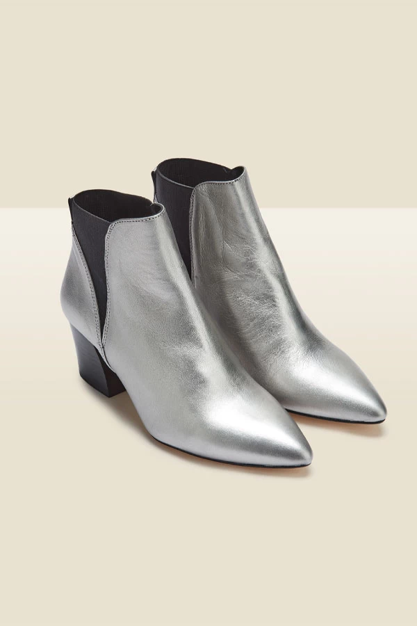 Silver Leather Mid Heel Chelsea Boot 1 Silver Leather Mid Heel Chelsea Boot