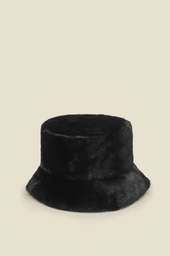 Black Faux Fur Bucket Hat