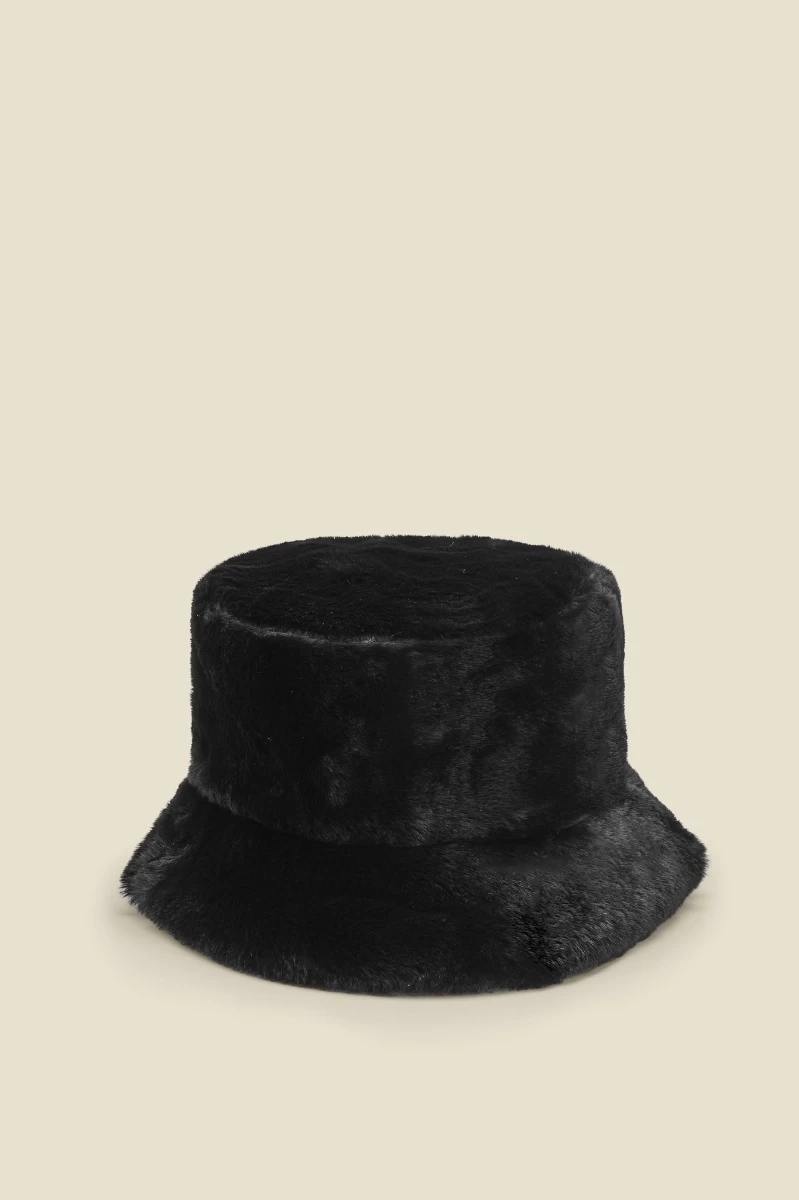 Black Faux Fur Bucket Hat 1 Black Faux Fur Bucket Hat
