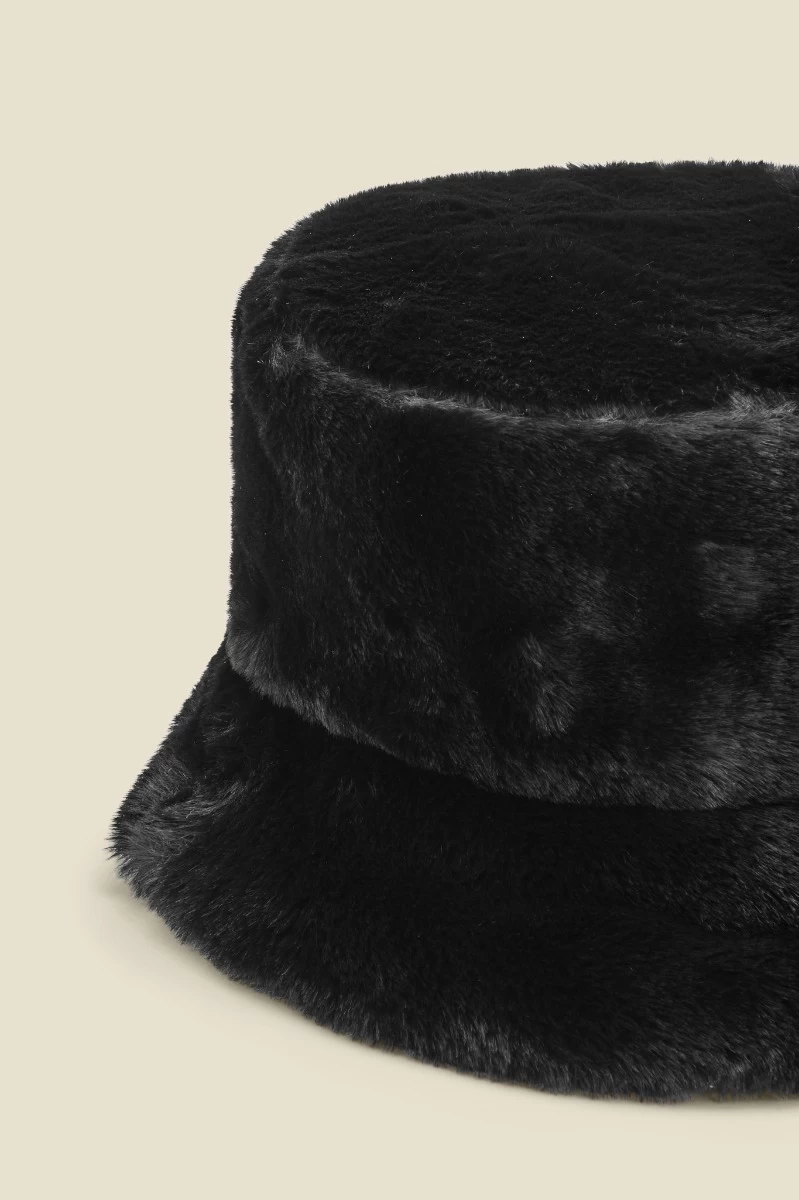 Black Faux Fur Bucket Hat 2 Black Faux Fur Bucket Hat - Image 2