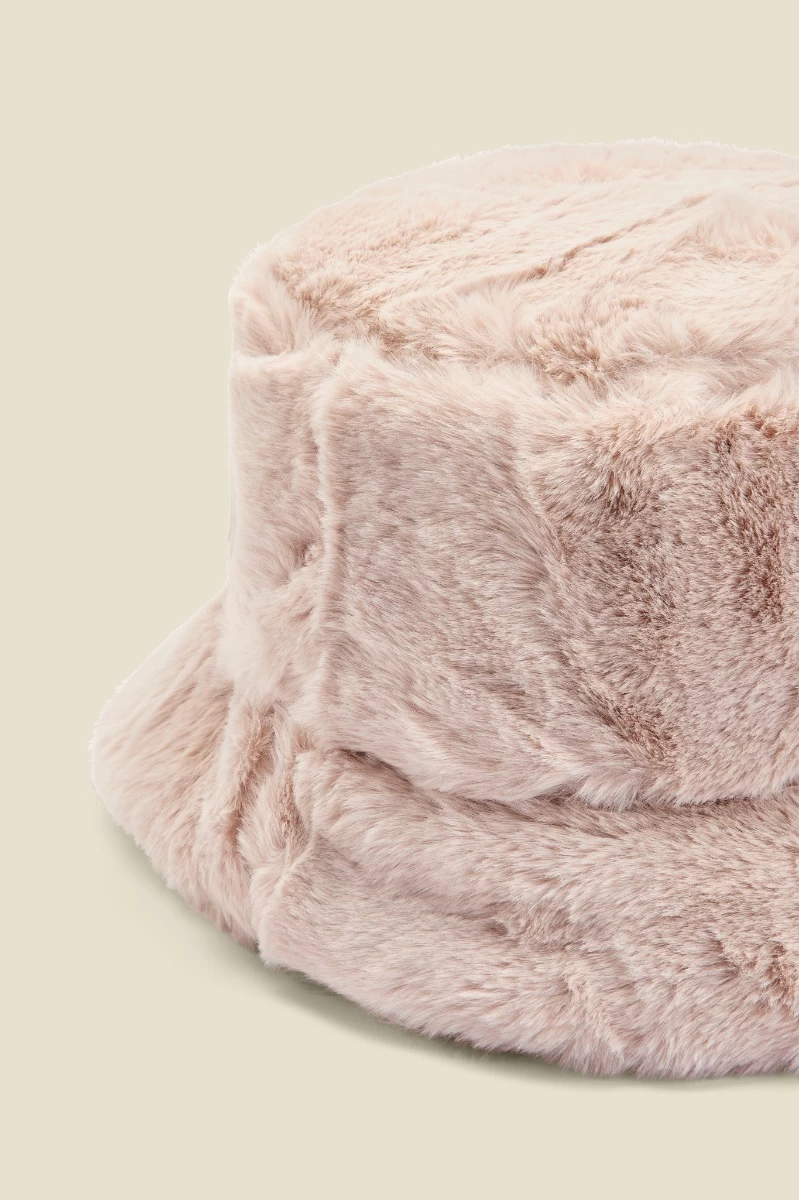 Taupe Faux Fur Bucket Hat 2 Taupe Faux Fur Bucket Hat - Image 2