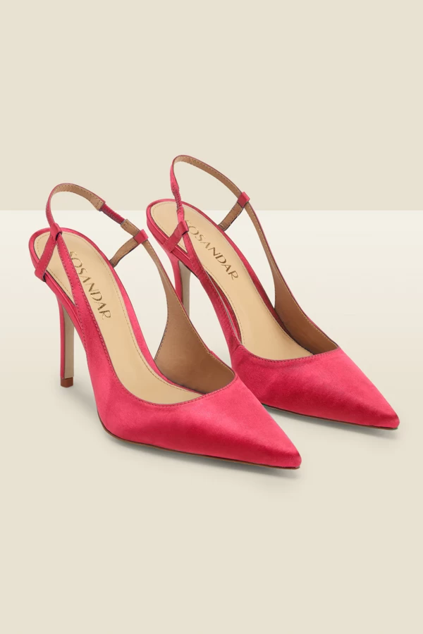 Peyton Hot Pink Satin Flared Heel Pointed Toe Slingback Court 3 Peyton Hot Pink Satin Flared Heel Pointed Toe Slingback Court - Image 3