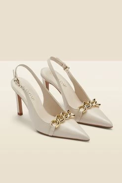 Ariana Cream Leather Chain Detail Slingback Court Shoe