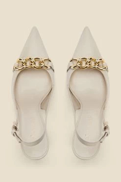 Ariana Cream Leather Chain Detail Slingback Court Shoe 11 Ariana Cream Leather Chain Detail Slingback Court Shoe -Trendora Shop a22fw039bk c rt
