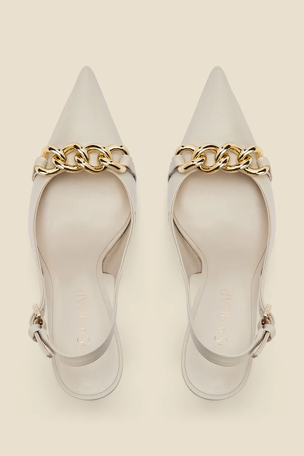 Ariana Cream Leather Chain Detail Slingback Court Shoe 3 Ariana Cream Leather Chain Detail Slingback Court Shoe - Image 3