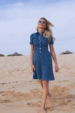 Indigo Blue Popper Front Short Sleeve Stretch Denim Dress 13 Indigo Blue Popper Front Short Sleeve Stretch Denim Dress -Trendora Shop aa121e473e43bd6a43ac67d09183ffd65d2c0331