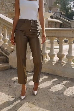 Mocha Faux Leather Cropped Wide Leg Trousers -Trendora Shop aa97bc8ca1e0d3a16fb859422ca1c5d8f06b2953
