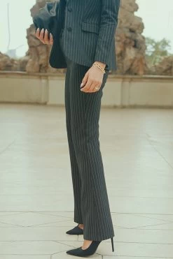 Black & White Pinstripe Kick Flare Trousers -Trendora Shop ac61f2c025d680cd8c2a80b03349a174a90565ef