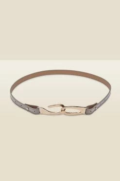 Taupe Patent Leather Slim Waist Belt With Gold Clasp -Trendora Shop aw19as11 b 1