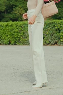 Ecru Button Front Wide Leg Jeans -Trendora Shop b28eb80ac33df523a8b988d9d307b04f38d1c045