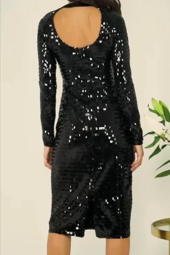 Black Sequin Cut Out Back Detail Dress -Trendora Shop b45694e901b46131ddd818115187e7c59b6c71bf