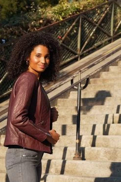 Burgundy Quilted Leather Collarless Jacket -Trendora Shop b657c32786643aa176fec0773d8dd2cbf86abfbd