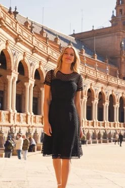 Black Luxe Lace Detail Fit & Flare Dress -Trendora Shop b8d9cc20cd48ffd7c25afc789fcdd3bfd7bb62cc