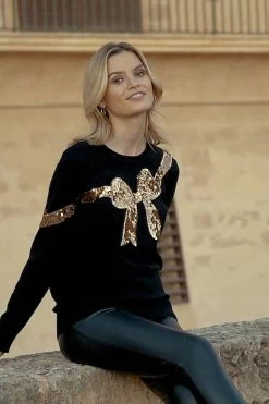 Black Gold Sequin Bow Knit Jumper 13 Black Gold Sequin Bow Knit Jumper -Trendora Shop bf907793a4593d0be90f613a9f674c415a93979e