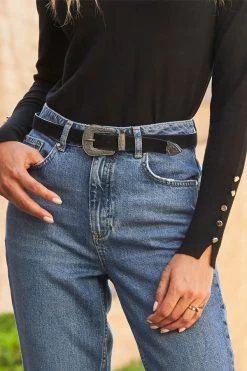 Black Suede Western Buckle Waist Belt