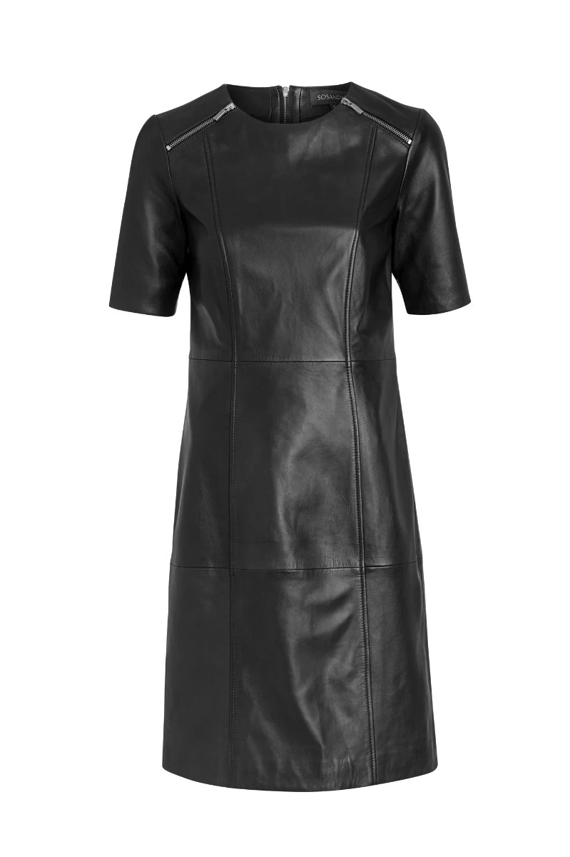Black Leather Zip Detail Shift Dress 5 Black Leather Zip Detail Shift Dress - Image 5