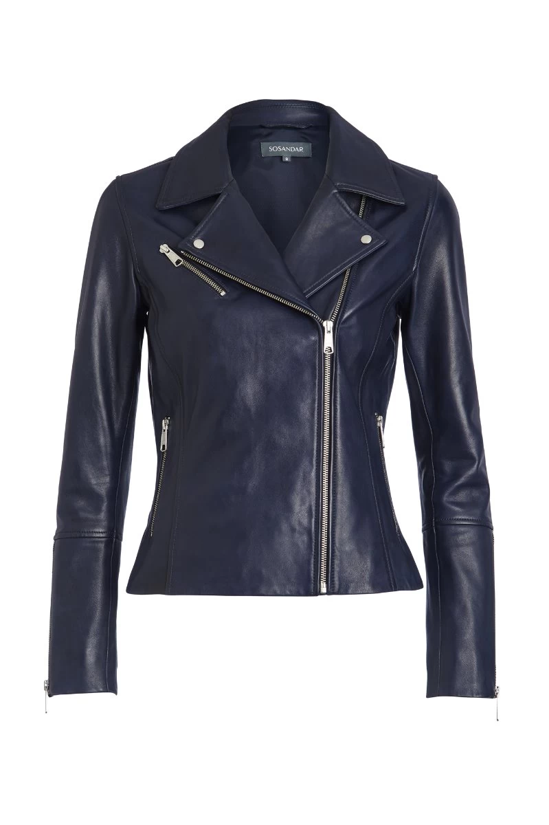 Navy Blue Leather Biker Jacket 5 Navy Blue Leather Biker Jacket - Image 5