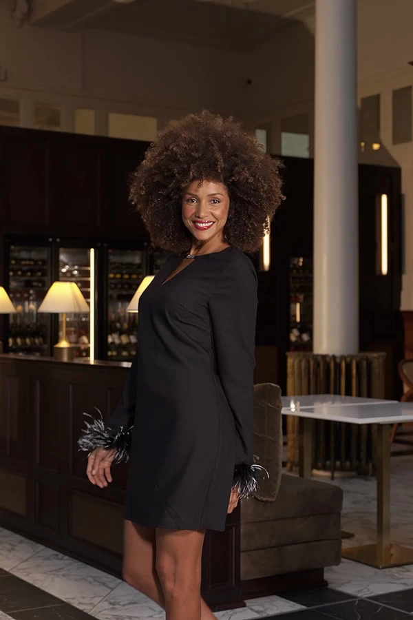 Black Keyhole Detail Feather Cuff Shift Dress 9 Black Keyhole Detail Feather Cuff Shift Dress - Image 9