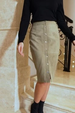 Sage Green Suede Popper Front Pencil Skirt 11 Sage Green Suede Popper Front Pencil Skirt -Trendora Shop c64b585fb160371b4eed9226782d902c05b09f3f