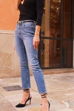 Mid Blue Denim Slim Leg Jeans -Trendora Shop cd53e8e075af7e2306ca16dc3a9e65b616398d47