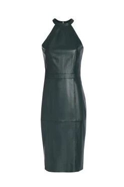 Dark Green Premium Leather Halter Neck Dress 14 Dark Green Premium Leather Halter Neck Dress -Trendora Shop darkgreenleatherdress