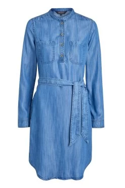 Blue Chambray Denim Belted Dress -Trendora Shop denimwaisttiedress