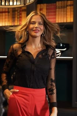 Black Floral Embroidered Mesh Jersey Shirt -Trendora Shop e406938f22708f5b1a810a593286fdc946c8ac6a