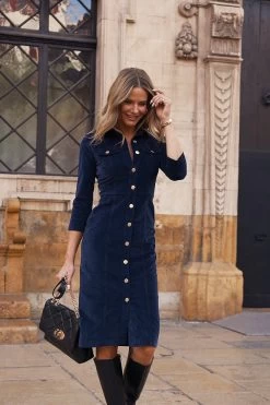 Midnight Blue Luxe Velvet Popper Front Pencil Dress -Trendora Shop e88ca0ac518f3a7b93bedfd643848cb0bf7457e1