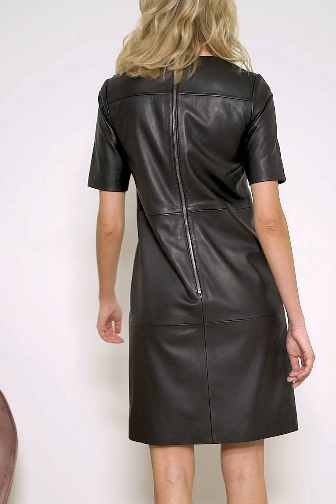 Black Leather Zip Detail Shift Dress 6 Black Leather Zip Detail Shift Dress - Image 6