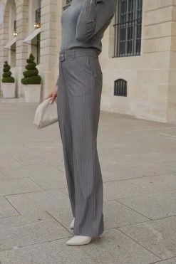 Grey Pinstripe Belted Wide Leg Trousers -Trendora Shop f3f397bf1541b14f58a09e7da632f4448a77ffd7