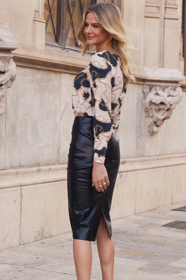 Black Faux Leather Panelled Pencil Skirt 7 Black Faux Leather Panelled Pencil Skirt - Image 7