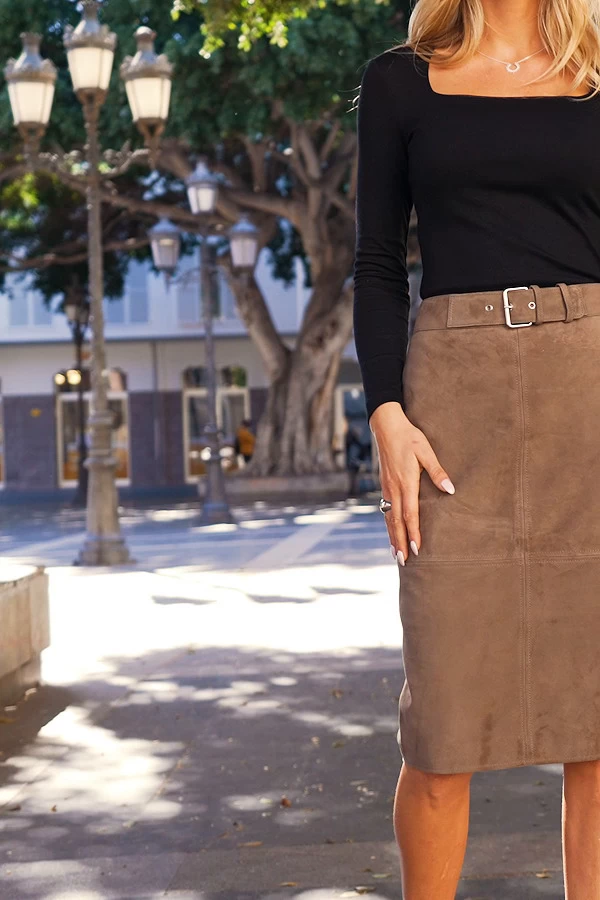 Taupe Suede Buckle Detail Pencil Skirt 5 Taupe Suede Buckle Detail Pencil Skirt - Image 5