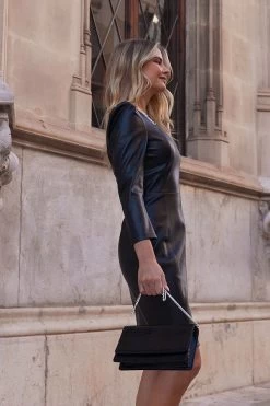 Black Gathered Sleeve Faux Leather Dress 15 Black Gathered Sleeve Faux Leather Dress -Trendora Shop f858acfb022753f3c0715c8b007e0293f5978f36