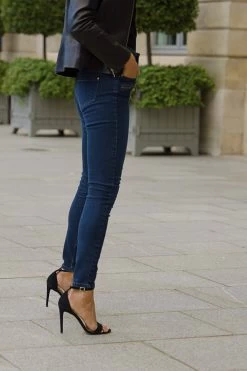 Dark Indigo High Waisted Zip Detail Biker Jeans -Trendora Shop fff83e497cb5d28eddcd6e1b195aa938d53735cc