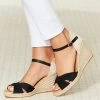 Piper Black Suede Ankle Strap Mid Wedge Espadrille