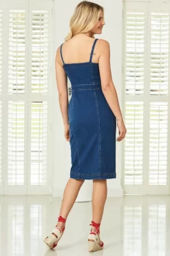 Mid Blue Button Front Denim Dress 8 Mid Blue Button Front Denim Dress -Trendora Shop s100 ss19ds52be 037