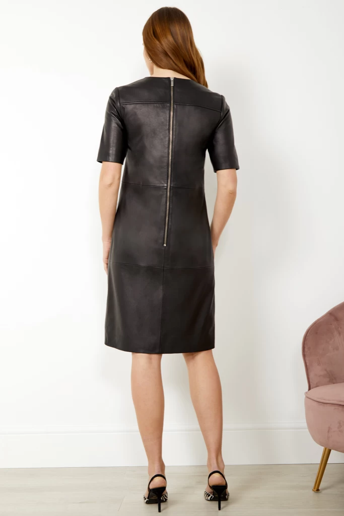 Black Leather Zip Detail Shift Dress 4 Black Leather Zip Detail Shift Dress - Image 4