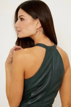Dark Green Premium Leather Halter Neck Dress 12 Dark Green Premium Leather Halter Neck Dress -Trendora Shop s20dl014 11