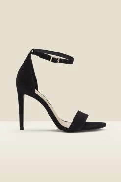 Nia Black Suede Barely There High Heel Sandal -Trendora Shop s20fe003bk0001 a