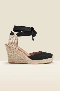 Perla Black Suede Valenciana Wedge Espadrille -Trendora Shop s20fp001bk0001 a