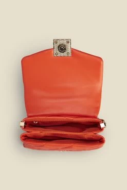 Orange Gold Clasp Detail Cross Body Bag -Trendora Shop s23ac005oe0001 d