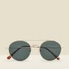 Gold Round Frame Bar Detail Sunglasses